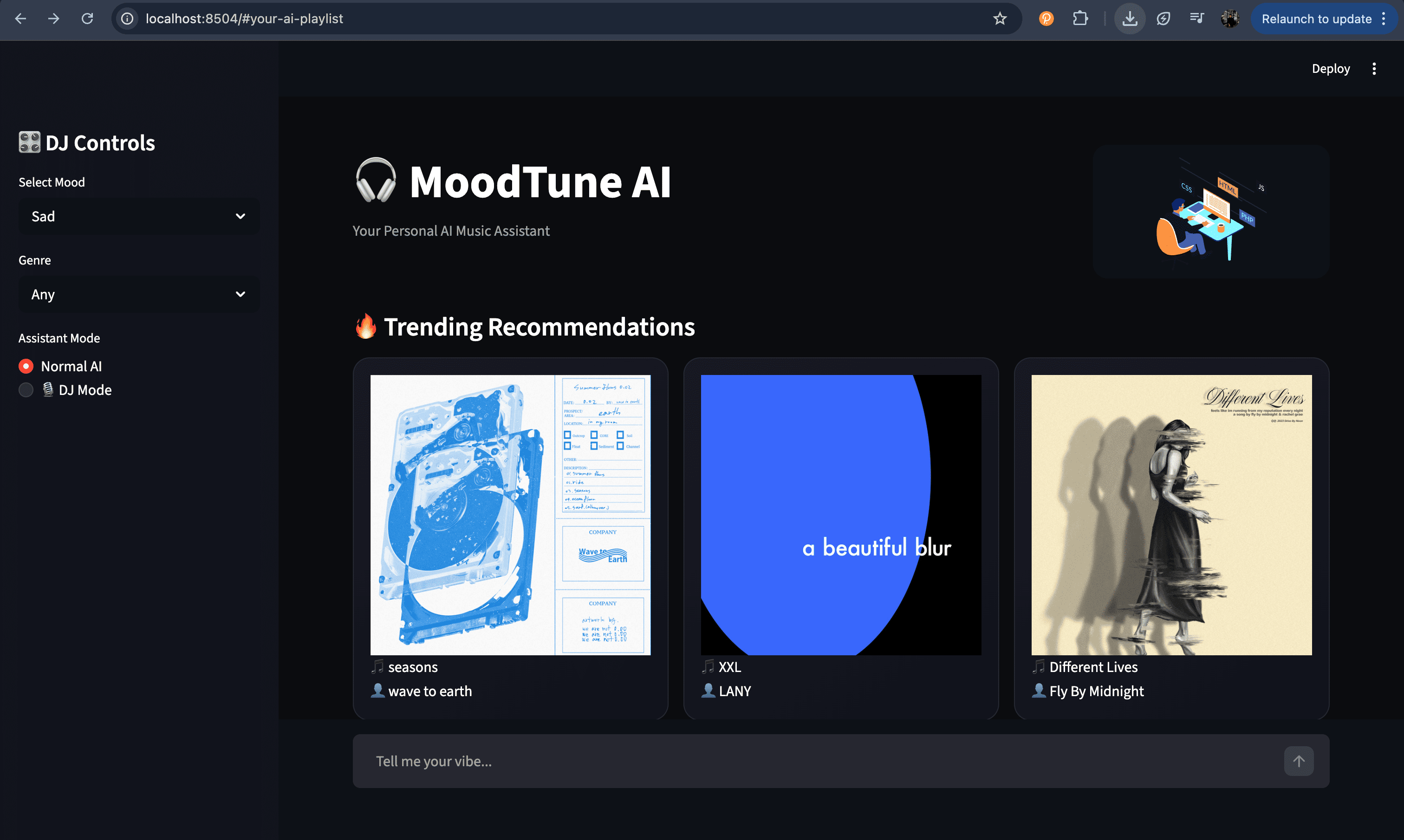 MoodTune AI - AI-Powered Music Recommendation Chatbot screenshot